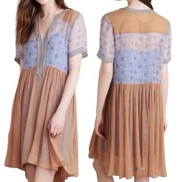 Anthropologie Dresses & Skirts - Anthro Maeve Dress Womens 4 Morning Glory Lilac Sheer Floral Praire Cottagecore